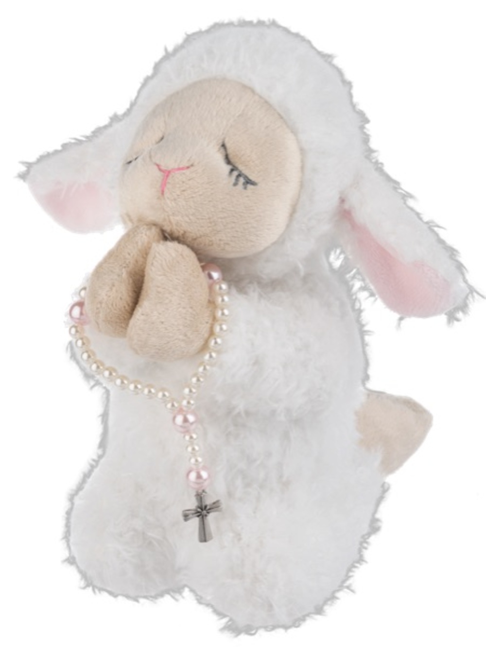 Plush White Lamb Prayer Toy with Pink Rosary